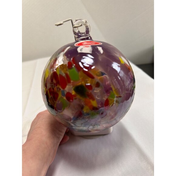 Joska purple mosaic hand blown Germany glass orb ornament Vtg with tag 14” - Picture 7 of 8